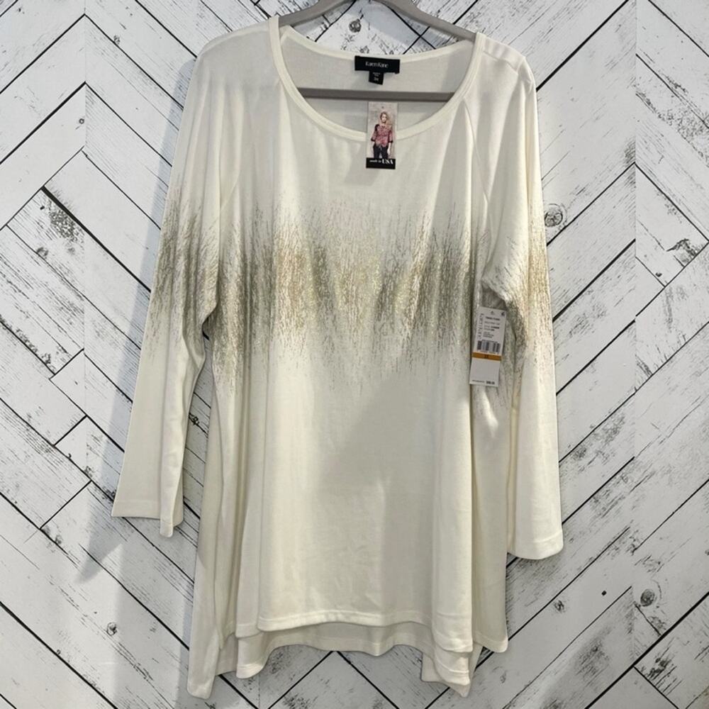 Karen Kane Tinseltown Gold Print Tunic Top 3X Ivory Metallic Boho